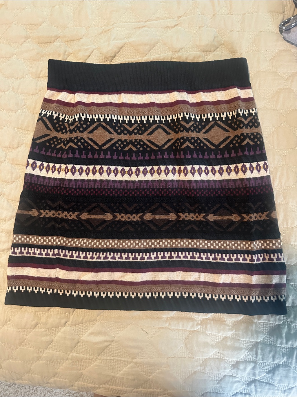Maurices Striped Geometric Knit Mini Skirt In Black, Brown & Purple